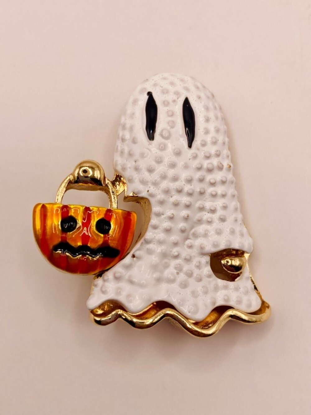 New Halloween Ghost Brooch Pin Pumpkin Basket Gold-Tone & Enamel -111B